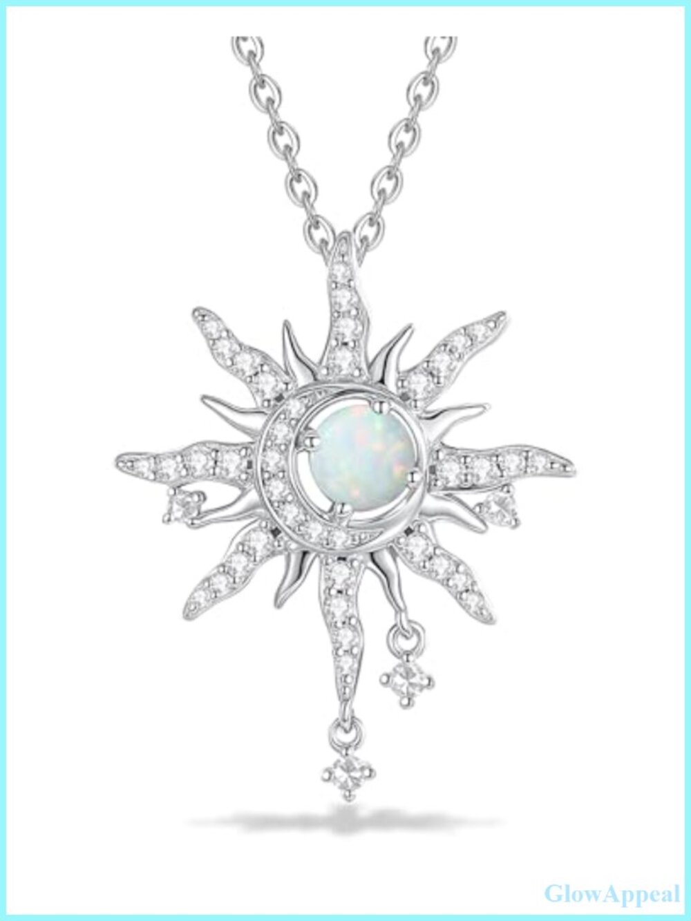 Sterling Silver Sun Moon Birthstone Necklace Opal Adjustable Chain
